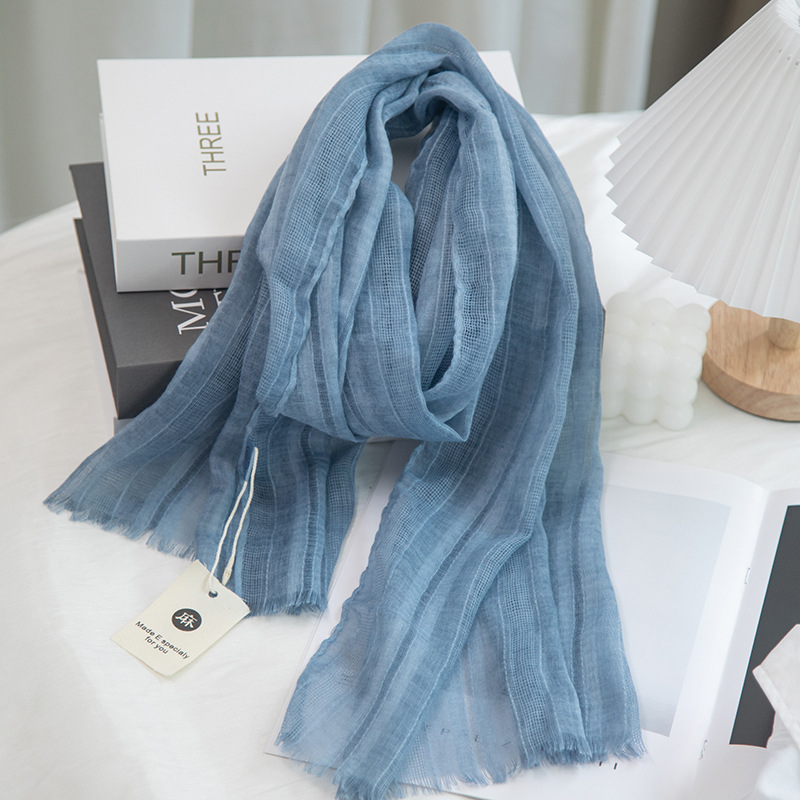 K817 New hollow cotton and linen scarf literary style new short beard small scarf female spring and summer linen sunscreen gauze scarf thin breathable