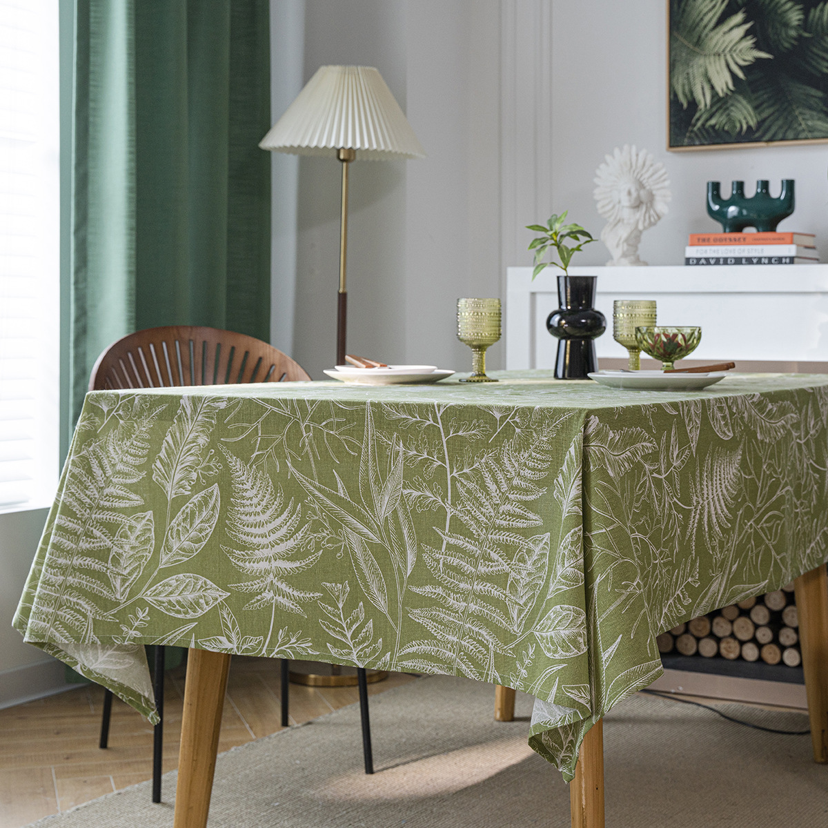 B380 Tablecloth Green Leaf Sketch Tablecloth American Style Rectangular Fabric Factory Direct Supply