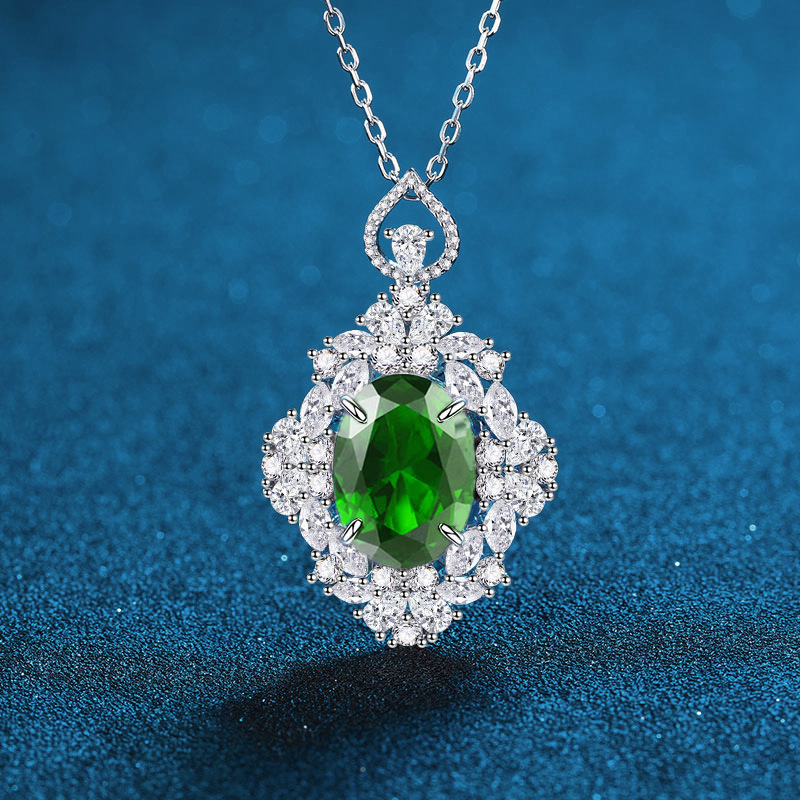 High-End 925 Sterling Silver Sapphire and Diamond Pendant Necklace for Women, Fashion Luxury Jewelry Accessory