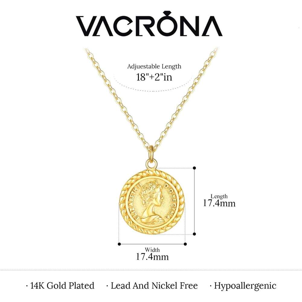 Coin necklace, gold-plated texture medal, coin pendant, round disc, exquisite necklace for women
