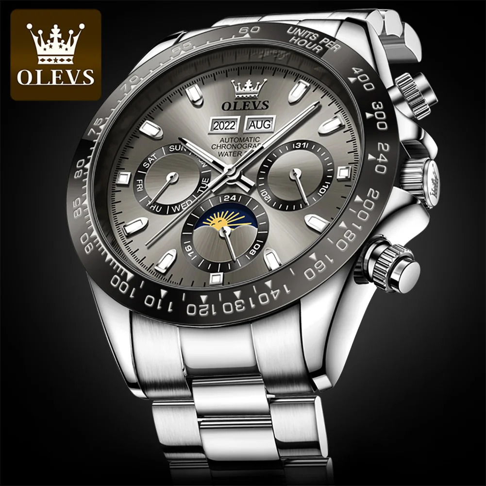 OLEVS 6654 Mens Watch Chronograph Automatic Mechanical Wristwatch Waterproof Luminous Top Watch for Man Date Sport 250603
