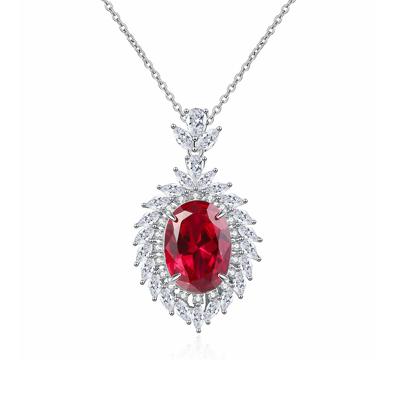 925 Sterling Silver Necklace with Multi-Color Gemstone Pendant in Red, Purple, Blue, and Green, Elegant and Noble Design for Women