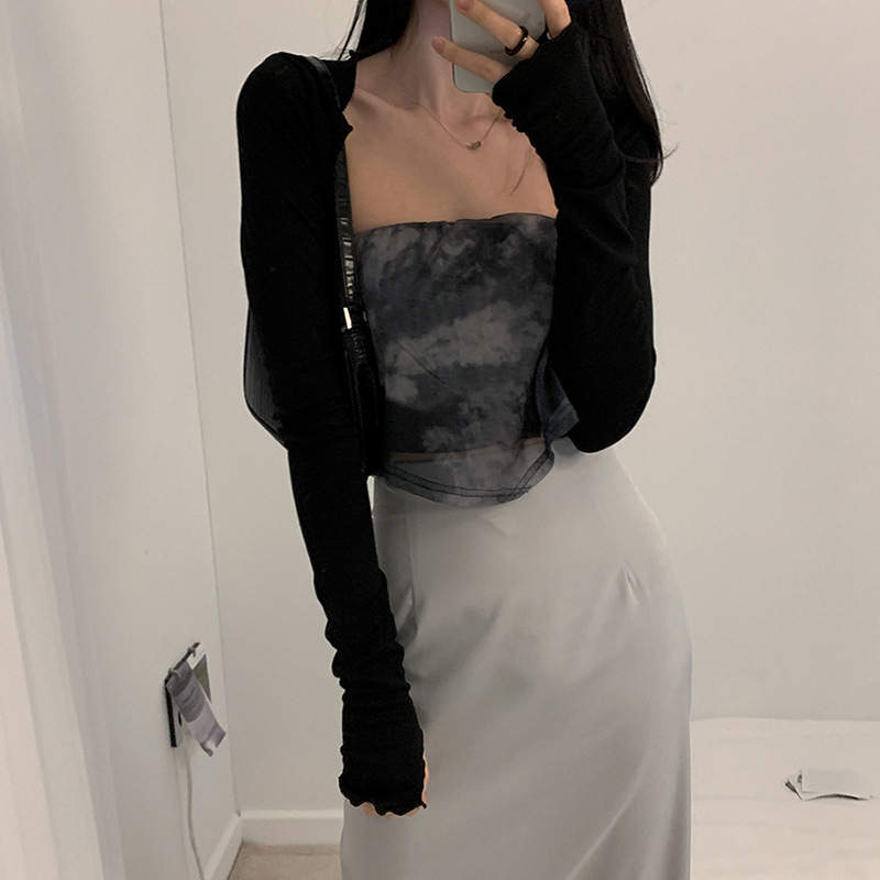 DR105 niche design outerwear long-sleeved shoulder blouse for women in spring versatile mesh