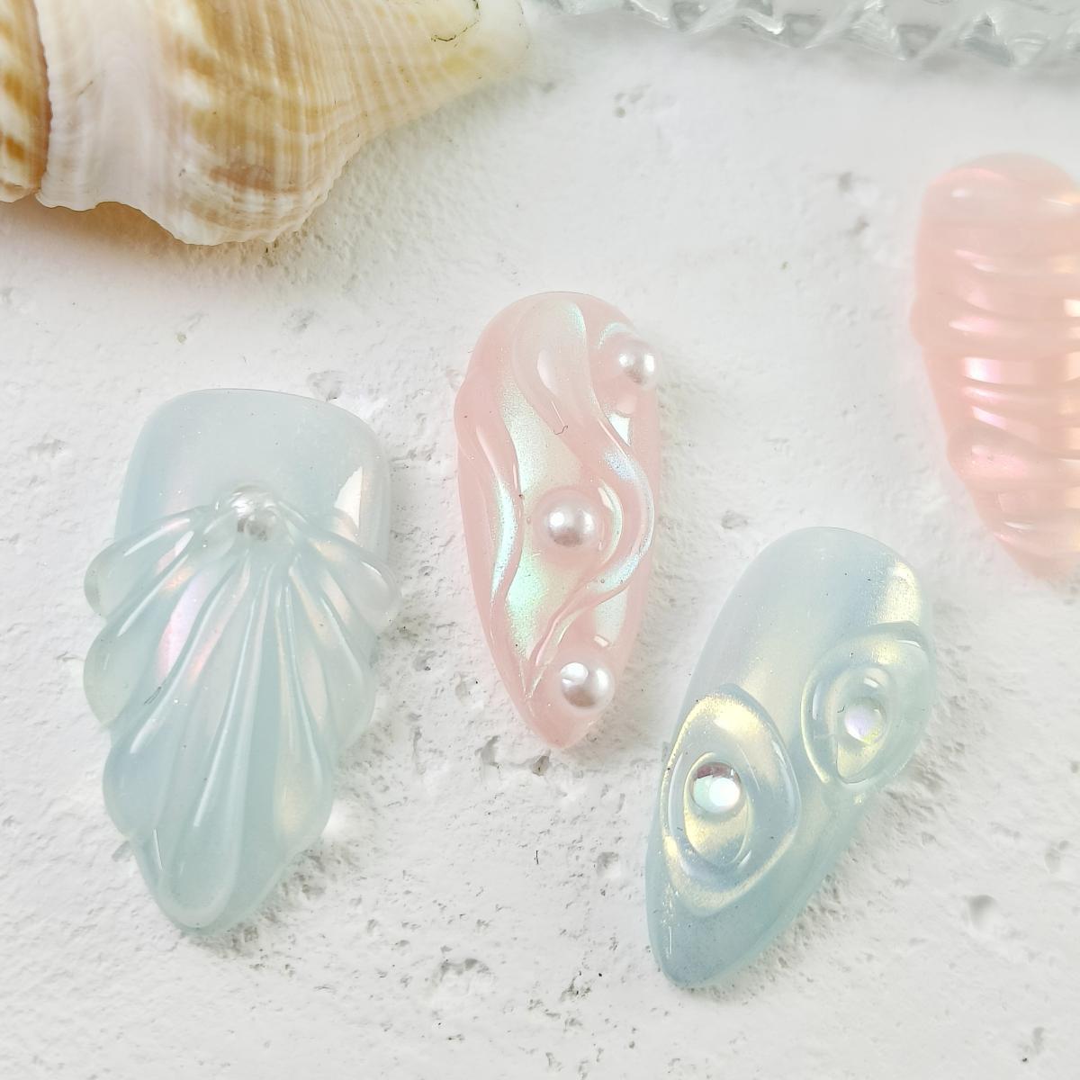 10pcs Handrawn 3D Handmade Press-on nails Medium Almond Nails Bundle Spring Summer Colorful Fake nails Finished nail stickers Free storage box jelly g