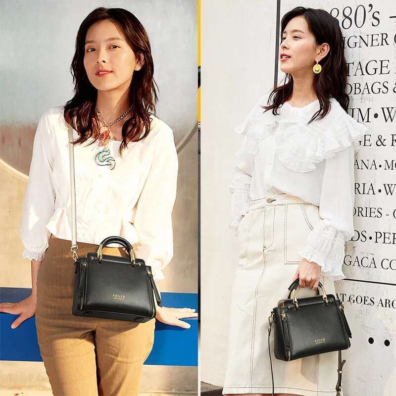 FOXER Women Crossbody Shoulder Female Split Leather Top-Handle Bag Large Capacity Handbag Stylish Messenger Simple Chic Tote