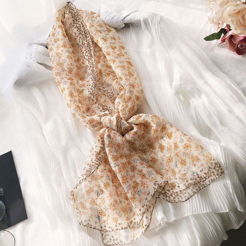 K816 New long silk scarf for mothers spring and autumn travel floral scarf summer georgette decoration all-match thin scarf for women