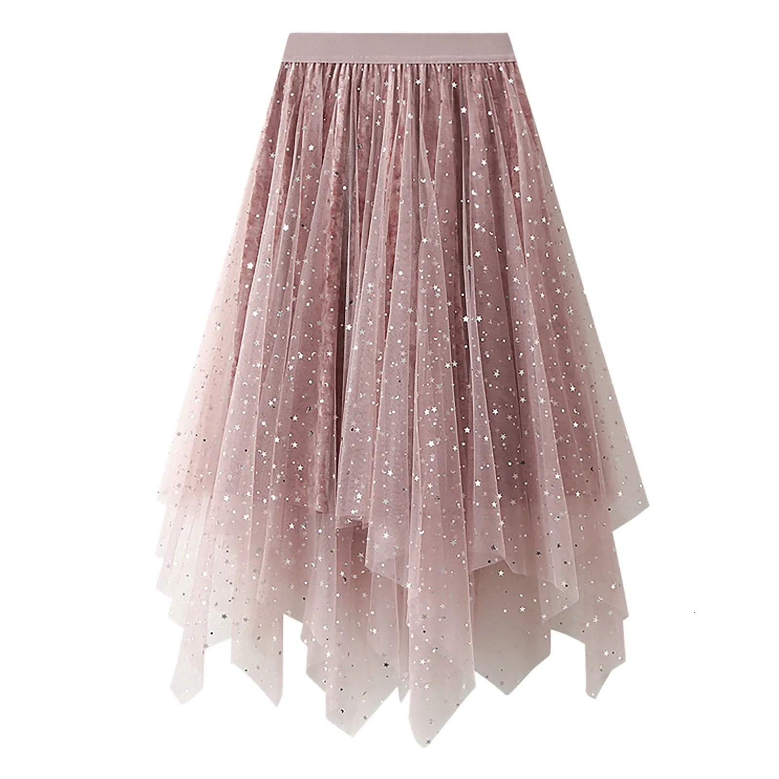 Womens A Line Skirt Fairy Elastic Waist Tulle Midi Mesh Starry Sky Irregular Brim Tutu Women Dancing Clothes 250516Z