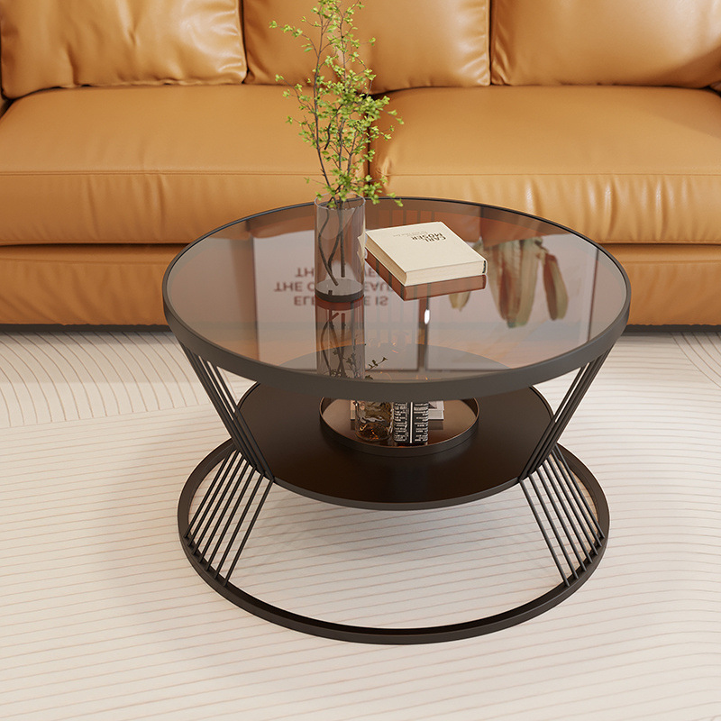 B5255 Cream style glass round home living room small table light luxury modern apartment coffee table small size