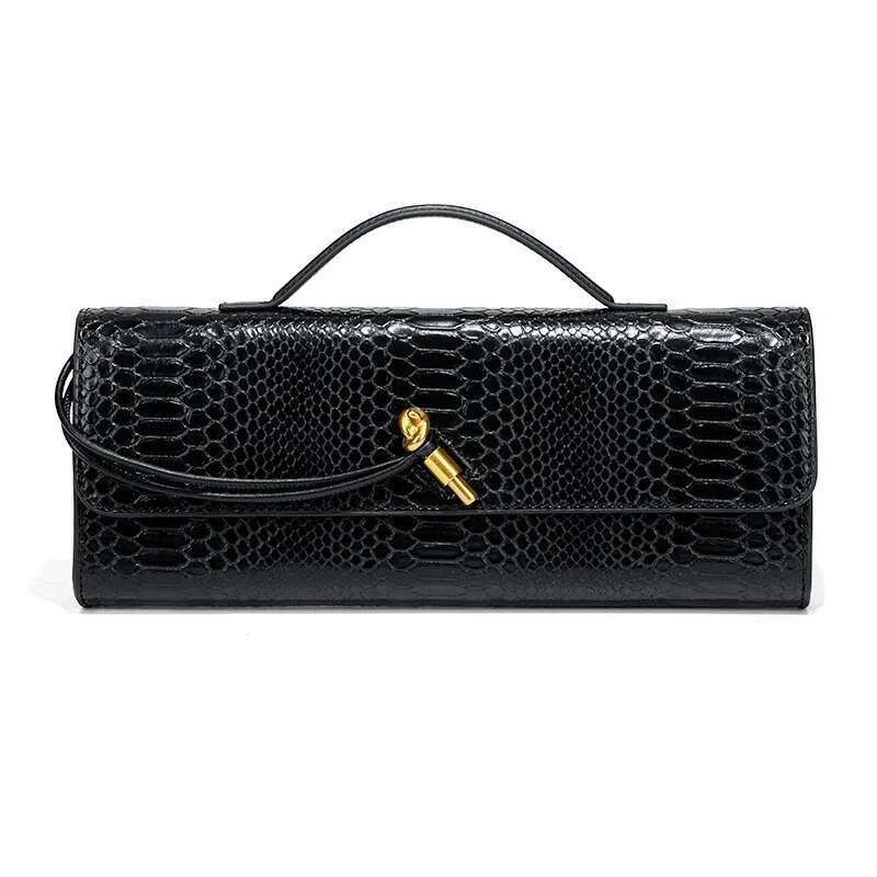 Vintage Long Box Clutch Bags Women Brown Crocodile Pattern Wallets Gold Metal Chain Handbag Designer Evening Party Purse