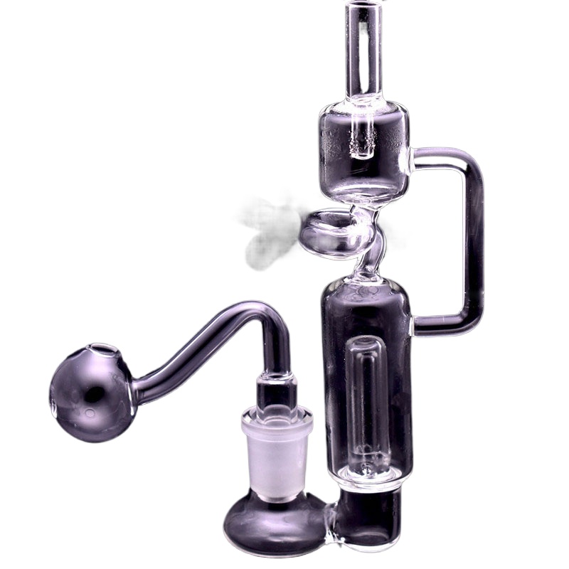 Wholesale mini Dab Rig Glass Bongs Hookahs Inline Recycler Heady Oil Rigs Gear Diffuser Perc Water Pipes with 14mm male tobacco smoking bowlJoint