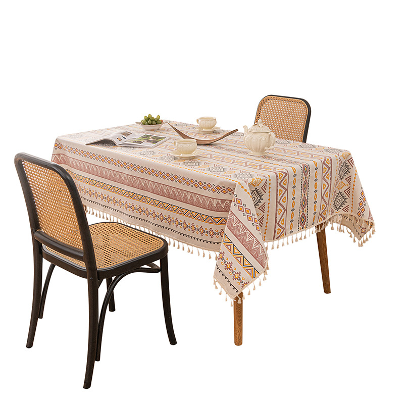 DH046 Bohemian wash-free cotton and linen tablecloth rectangular waterproof and oil-proof cross-border tea table cloth homestay tassel tablecloth