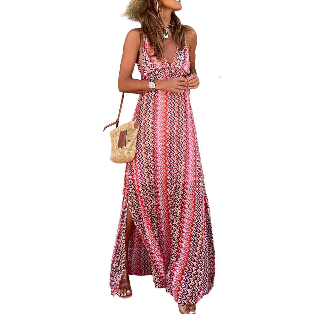 Maxi Dress Ins Women S New Summer Bohemian Printed V Neck Strap Split Dress Floral Dress