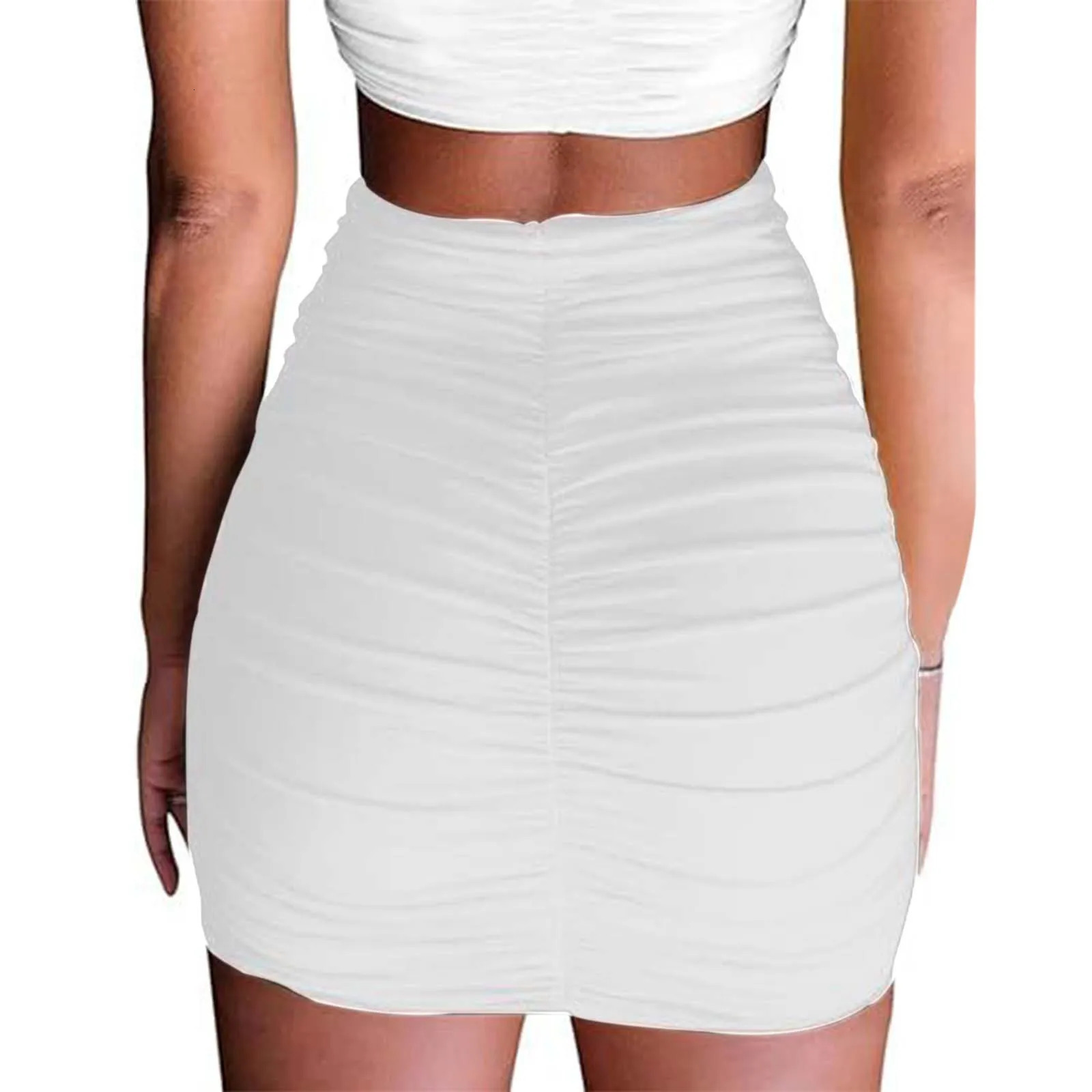 WomenS Summer Short Elastic Pleated Skirts Fashion Mini Skirt Double Layer High Elasticity Ruched Tight Fitted Midi 250516Z