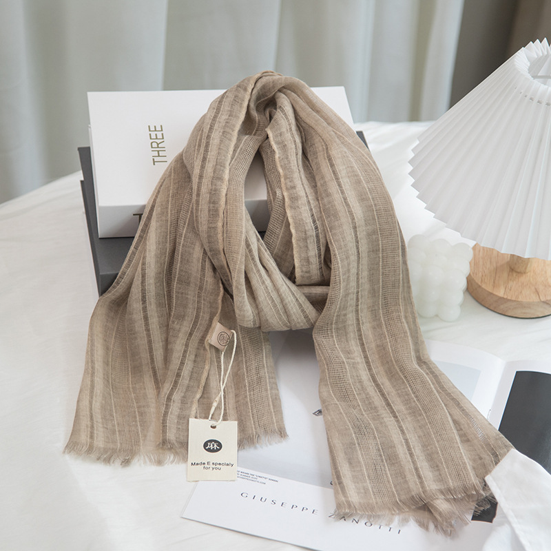 K817 New hollow cotton and linen scarf literary style new short beard small scarf female spring and summer linen sunscreen gauze scarf thin breathable