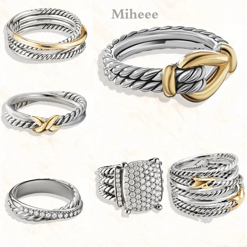 Designer cable cross ring brand ring European and American s925 sterling silver two tone cross pearl for women men retro luxury diamond wedding jewelry gift miheee