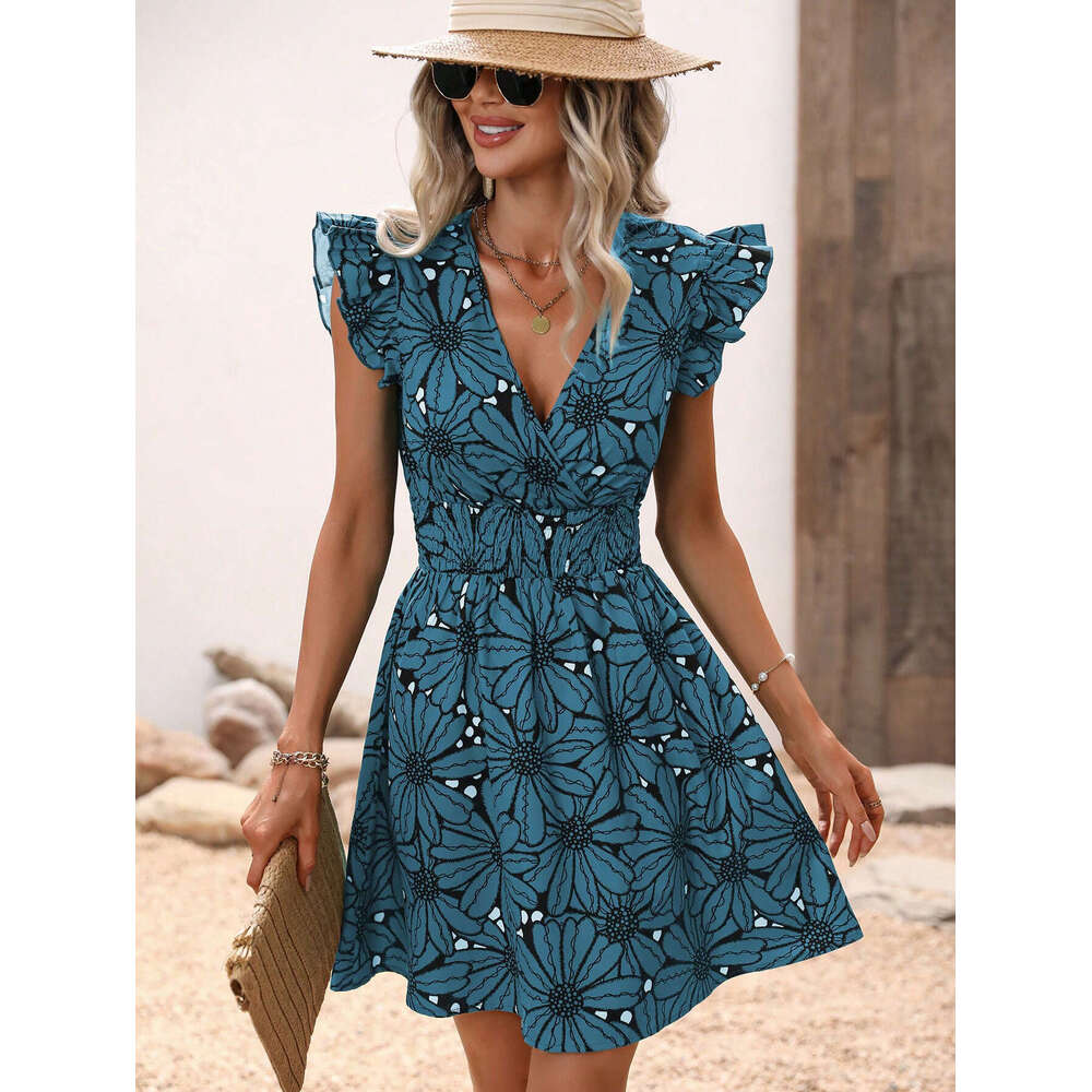 Maxi Dress Temu Women S Summer V Neck Waist Cinching Sexy Large Flower Ruffled Edge Sleeveless Dress Floral Dress