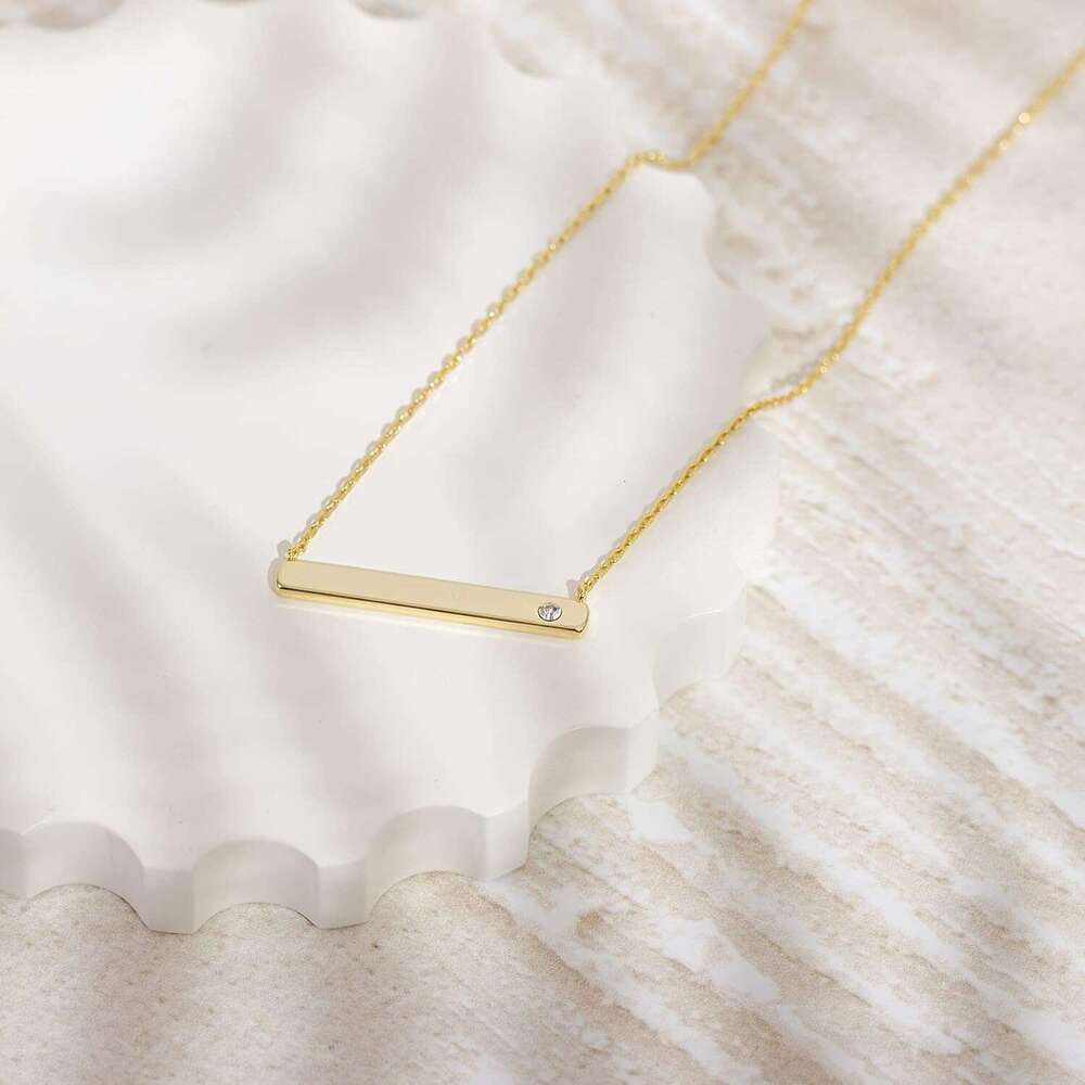 14K Plated Crystal Birthstone Bar Dainty Necklace | Gold Necklaces for Women