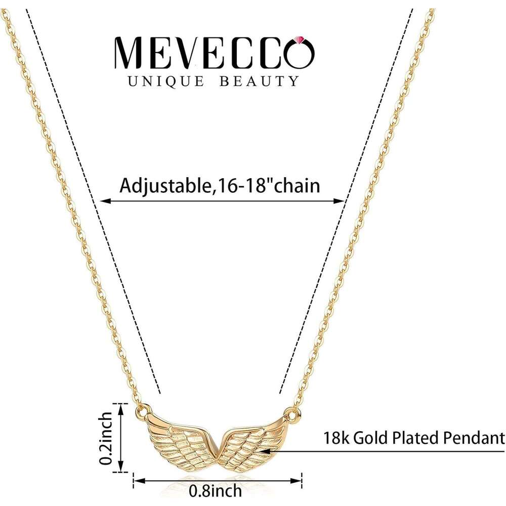 Golden Angel Wing Pendant Necklace, Gold Plated, Exquisite Minimalist Women's, Brass, None