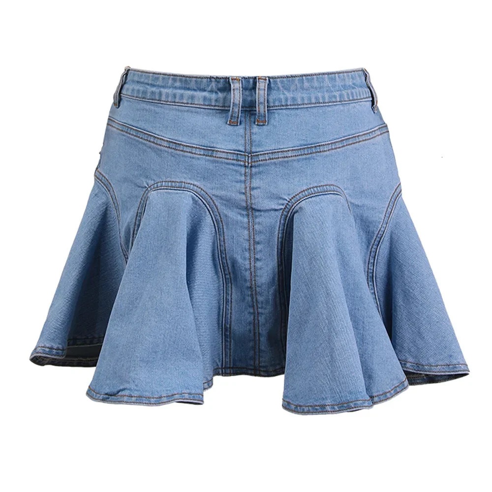 Denim Short Skirt for Women A Line High Waist Strecth Distressed Washed Zipper 2025 Mom Jeans Streetwear Ruffles Mini Skirts 250516Z