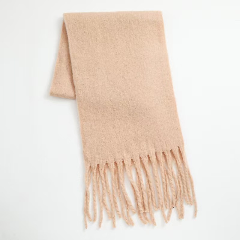 T802 cashmere scarf women's winter warm thick solid color men's scarf autumn and winter thick tassel wool scarf
