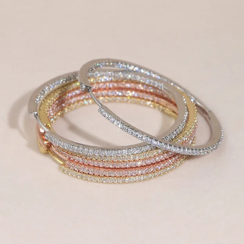 2024 A Pair of 50mm Huggie Big Hoop Earrings Big Size AAAAA CZ Stone with 3 Colors Fashion Jewelry 250519