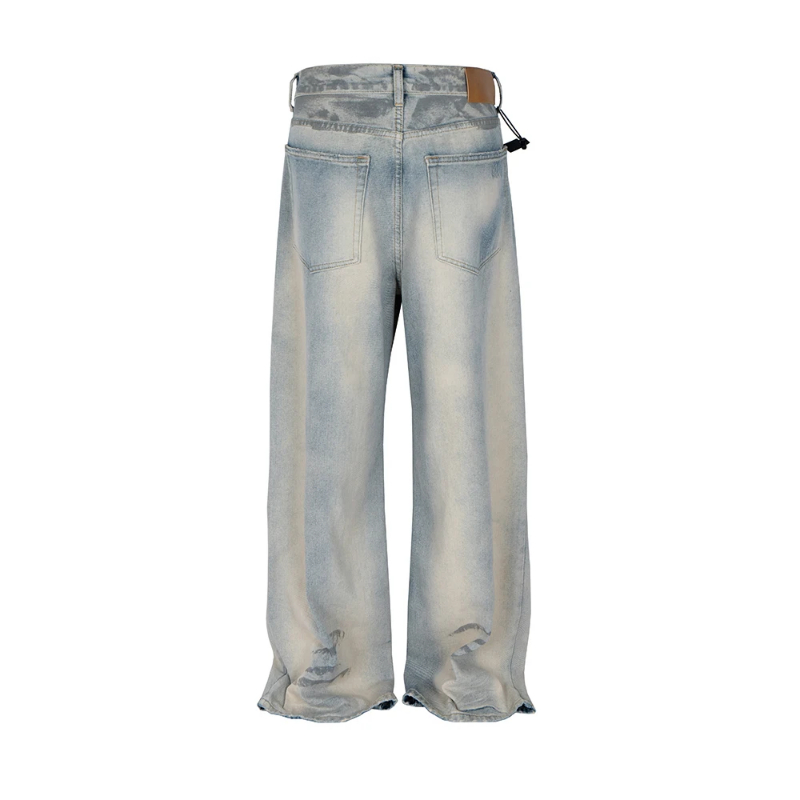 Vintage Cleanfit Damaged Hole Blue Baggy Jeans Pants for Men and Women Washed Casual Wide Leg Loose Denim Trousers Oversized