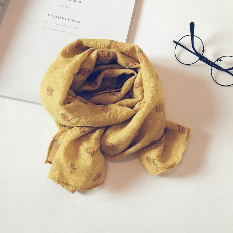T799 autumn thin printed strawberry scarf Korean scarf cotton and linen neck scarf