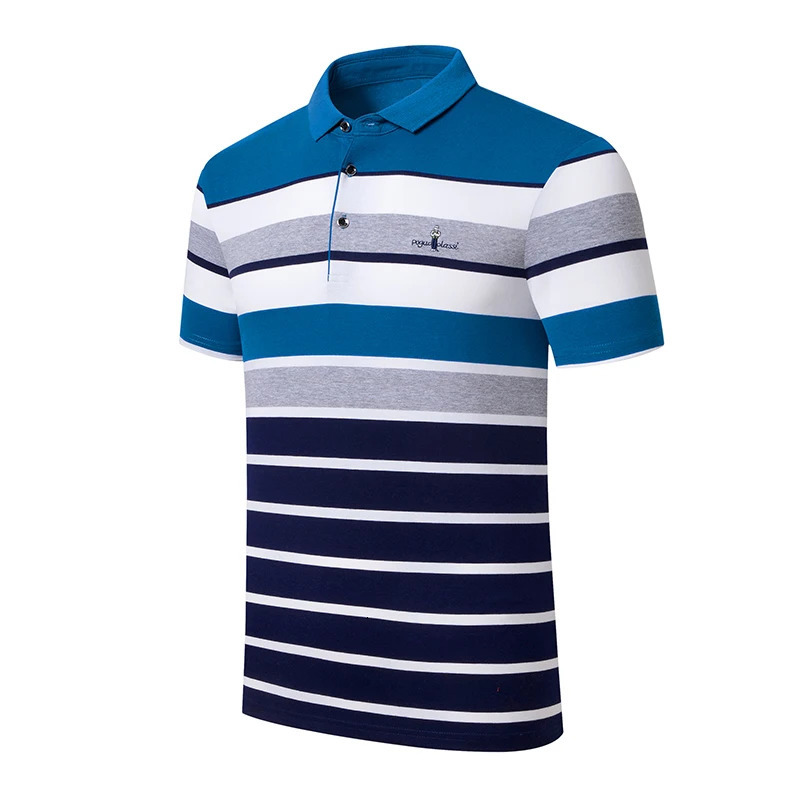 Summer Men Classic Striped Polo Mens Cotton Short-Sleeved Embroidered Business Casual Polo Shirt Male Drop 250519CJ
