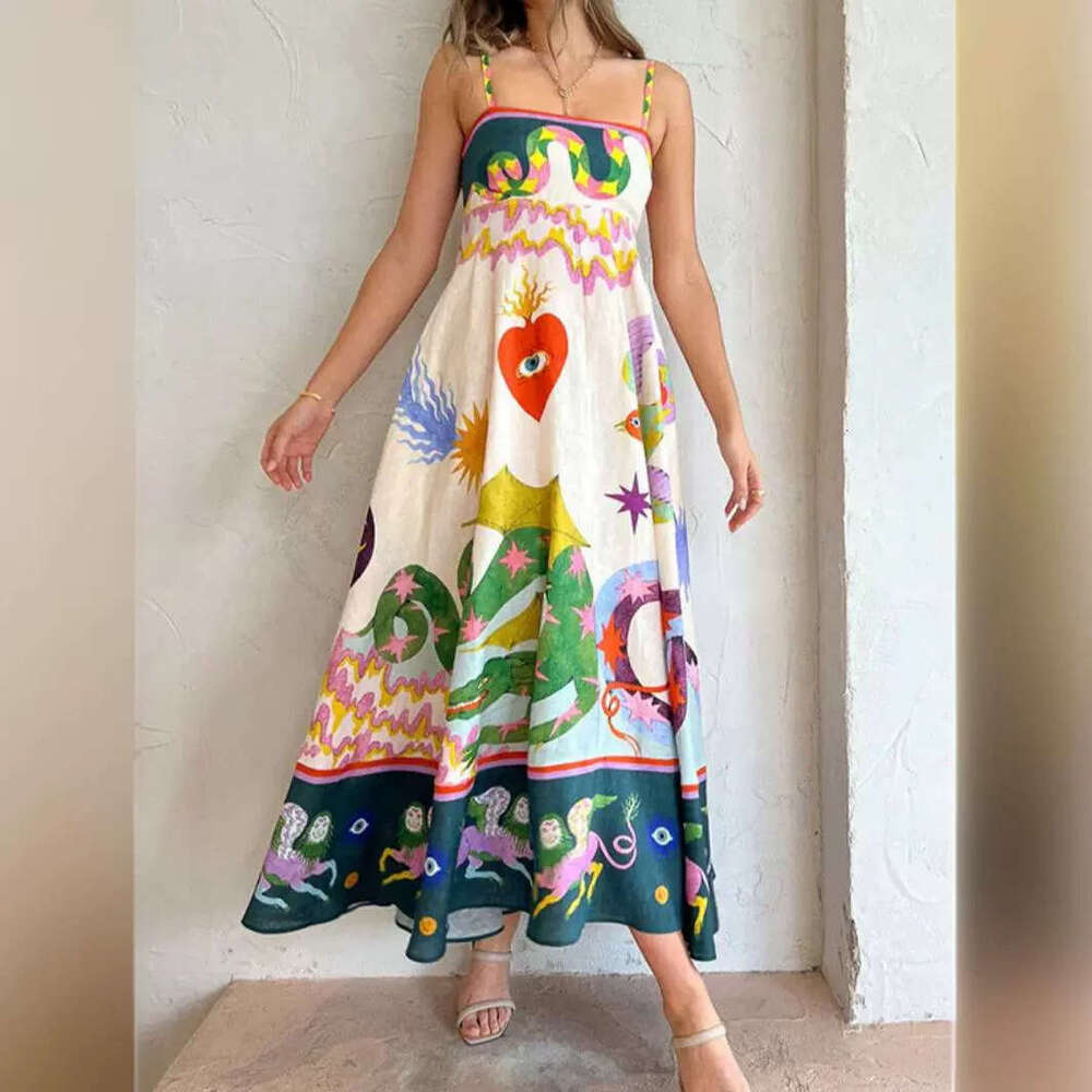 Maxi Dress Summer Women S Wear New Style Elegant High Waist Printed Strap Casual Fashion Dress Floral Dress
