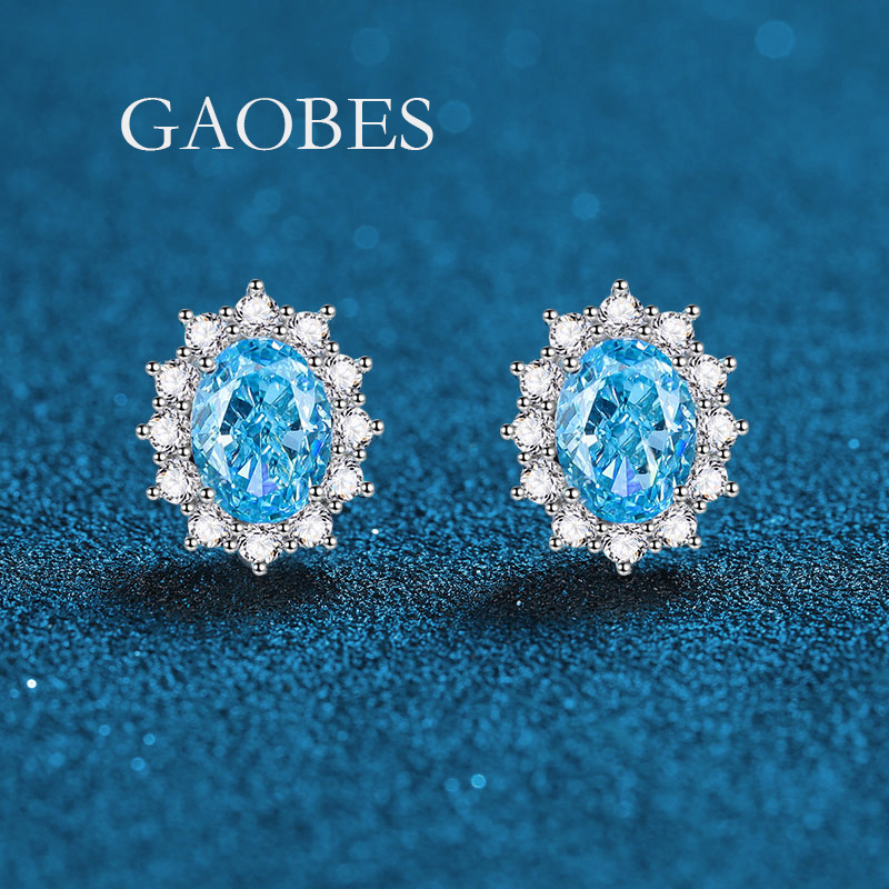 925 Sterling Silver Aquamarine Blue Gemstone Necklace, Earrings, and Ring Set with High Carbon Diamonds for Women