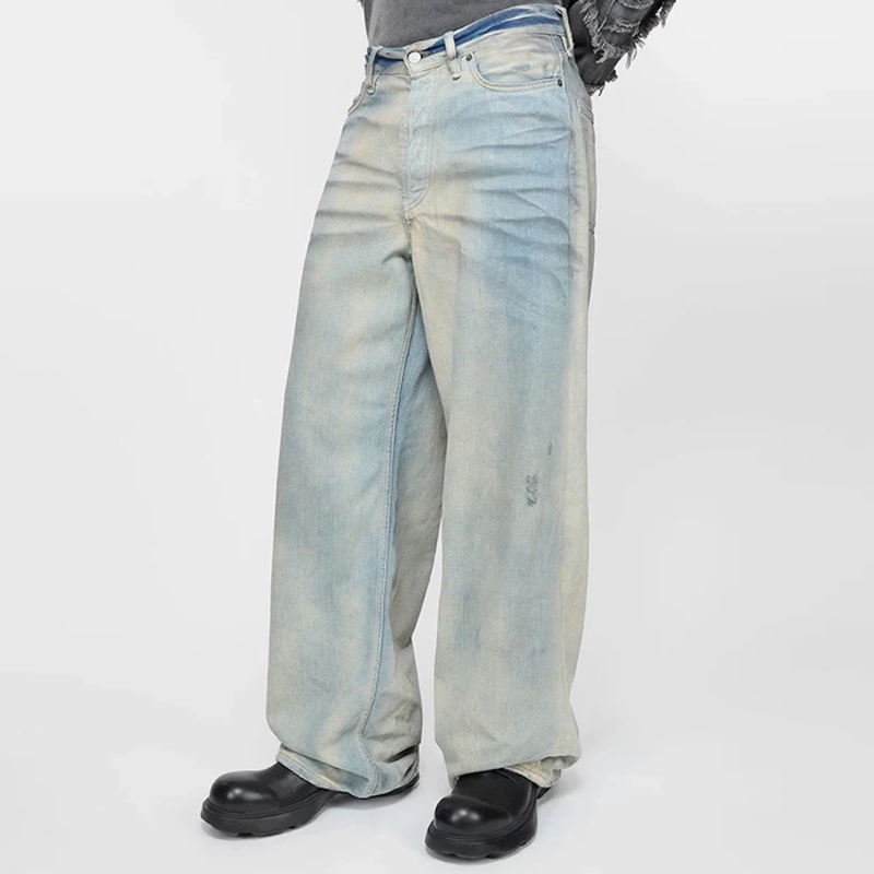 Vintage Cleanfit Damaged Hole Blue Baggy Jeans Pants for Men and Women Washed Casual Wide Leg Loose Denim Trousers Oversized