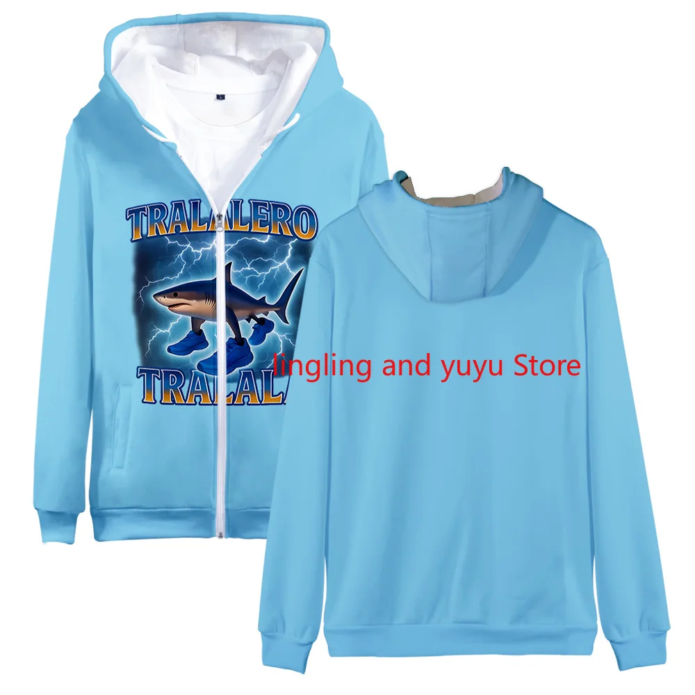 Italian Brainrot Tralalero Tralala 3D Print Zip Up Women/Men Hoodie Sweatshirt Boys Girls Kids Long Sleeve Zipper Hooded Jacket