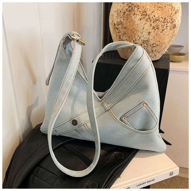New Versatile Washed Denim Canvas Shoulder Fashionable Large Capacity Personalized Outdoor Shopping Bag
