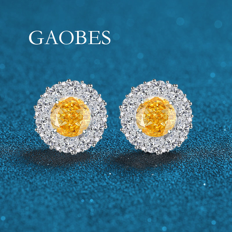 Luxury S925 Sterling Silver Halo Earrings with Green, Yellow, and Red Gemstones, Elegant Studs for Women