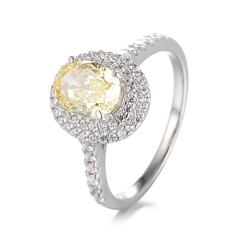 Sparkling 925 Sterling Silver Ice Flower Cut Yellow Diamond Jewelry Set with Necklace, Earrings, and Ring for Women