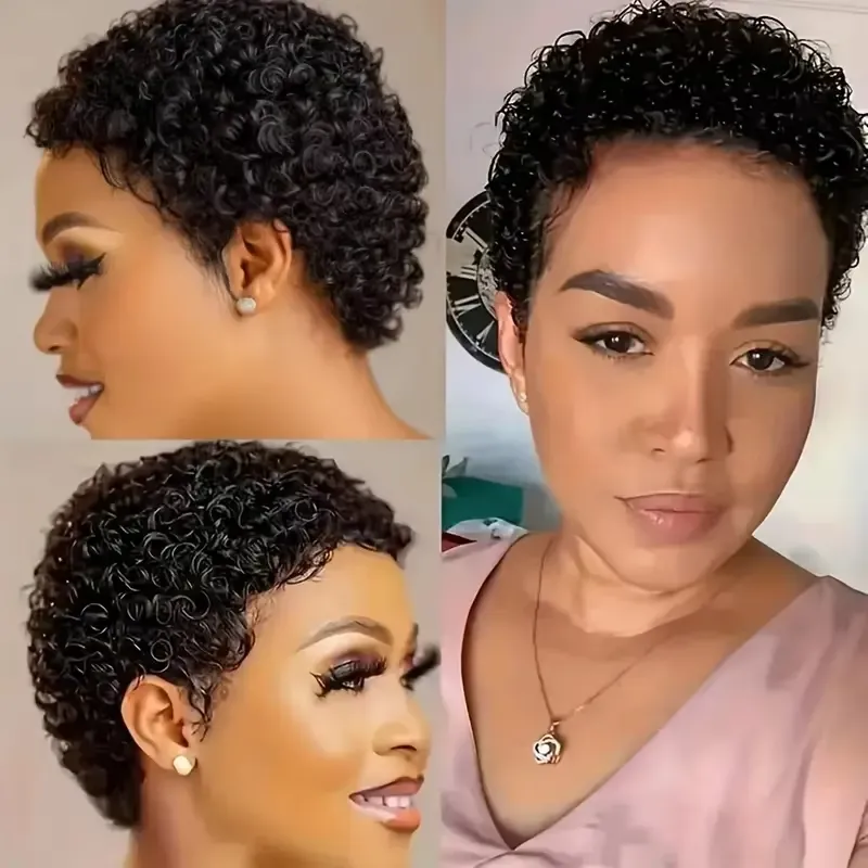 100% Human Hair Wig Pixie Cut Short Bob Wigs 13x4 Lace Curly For Black Women Frontal Wig High Quality Brazilian Pixie Human Hair Glueless Pre Plucked 