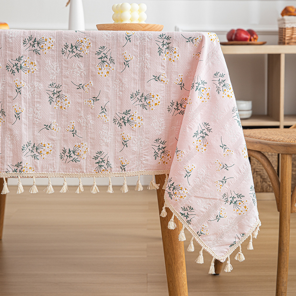 B378 Small Fresh Cotton and Linen Tablecloth Small Daisy Pastoral Student Dormitory White Dust-proof Non-slip Decorative Cloth Coffee Table Cover
