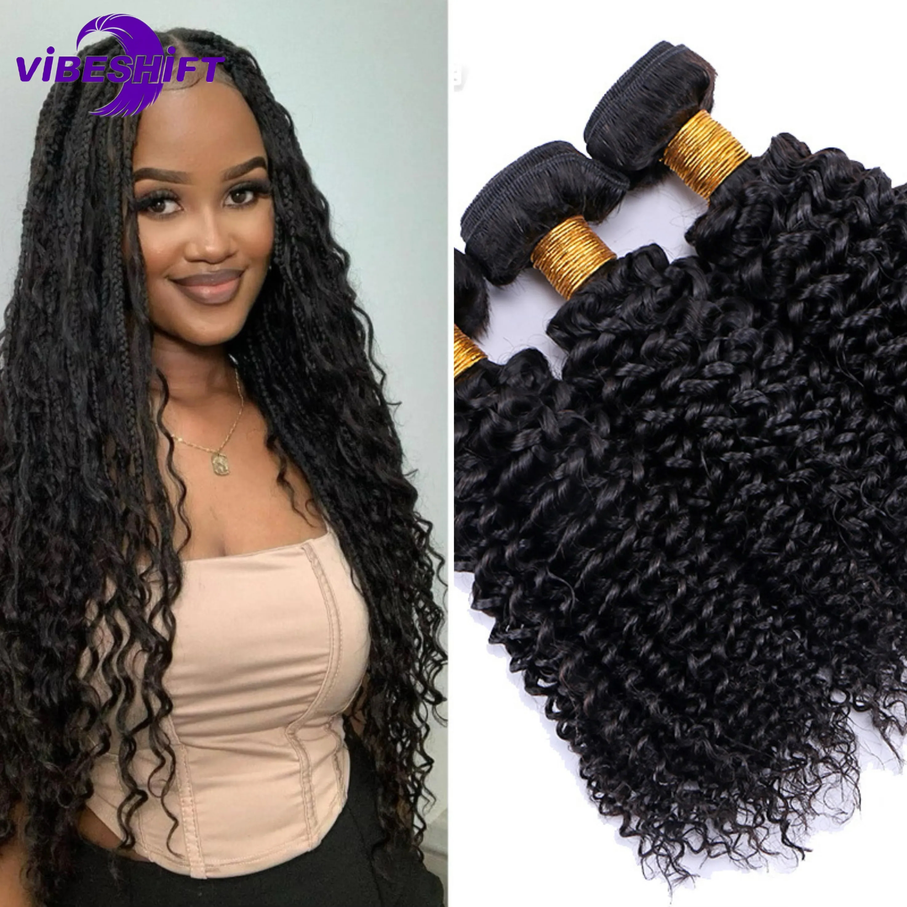 ViBESHiFT 10-26 Inch Straight Hair Body Wave Deep Wave Water Curly Virgin Human Hair Extensions Unprocessed 100% Human Hair Weave Bundles Hair piece f