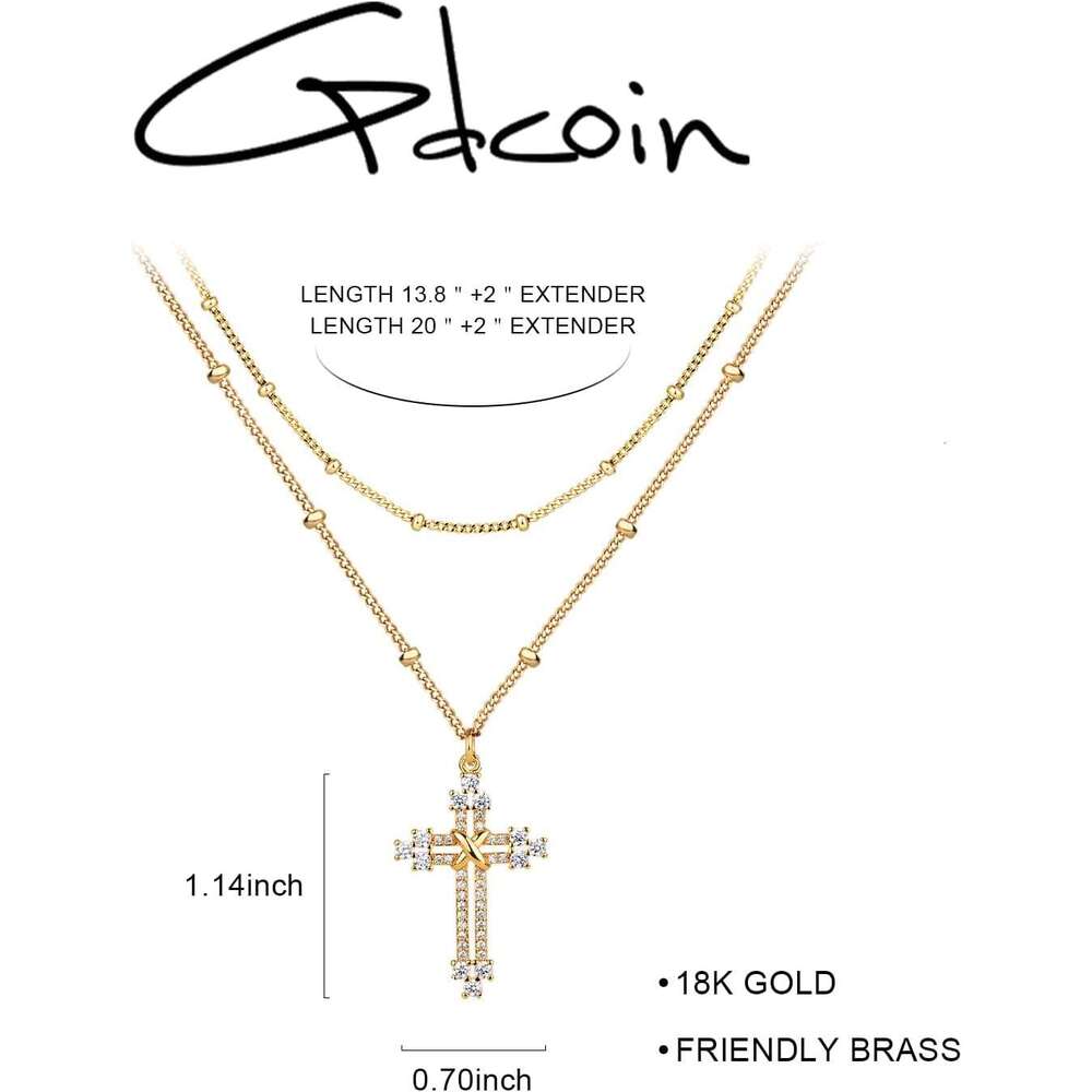 Multi layer golden women's gold-plated faith cubic zirconia cross pendant exquisite necklace prayer religious jewelry