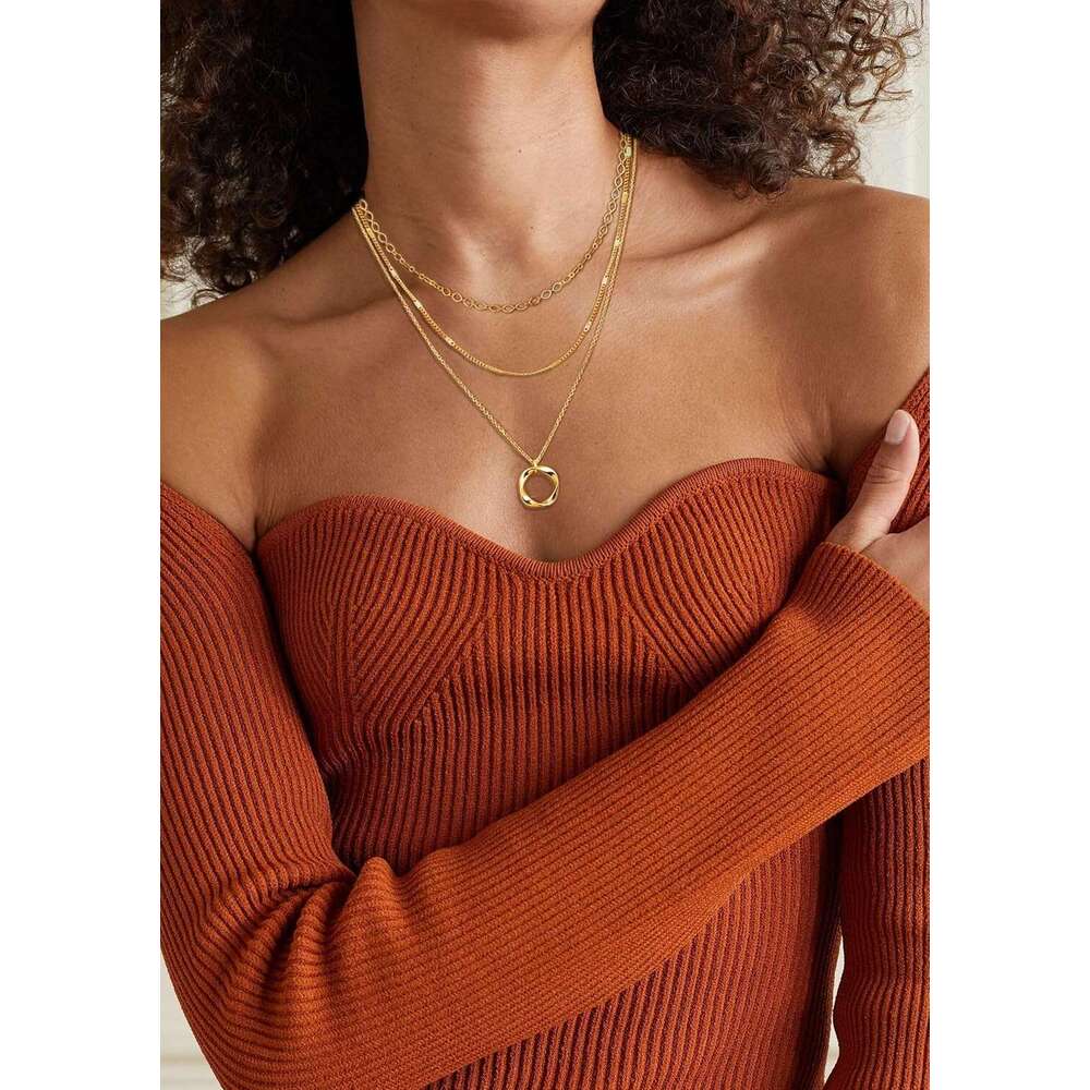 Layered necklace, 14k gold-plated/pure sier stackable circular pendant necklace set