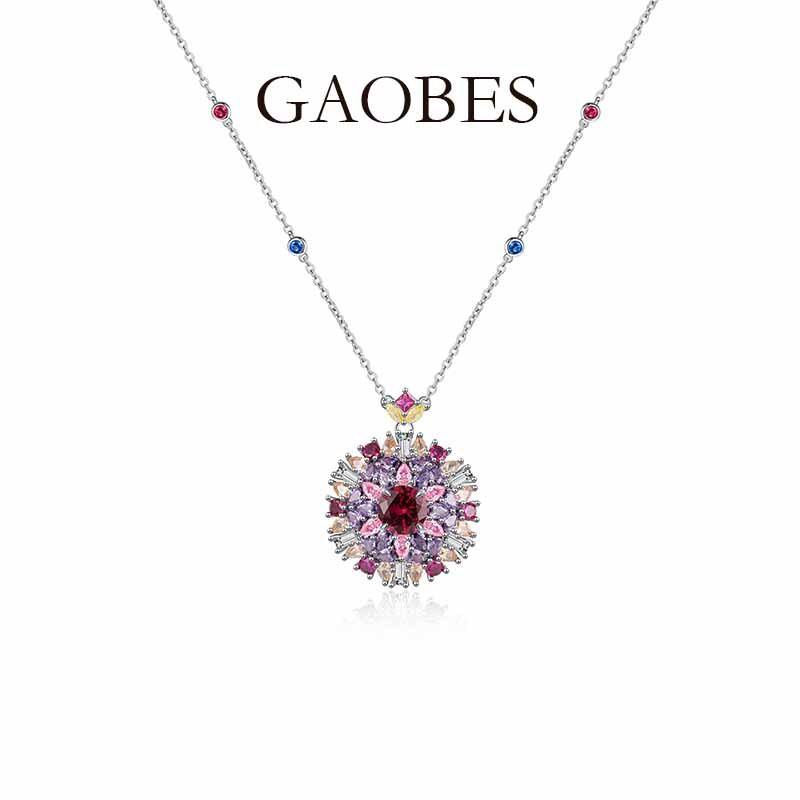 Candy Series S925 Sterling Silver Ruby Pendant Necklace with Colored Stones, Stylish and Elegant Jewelry for Women, Perfect for Showcasing Taste and S