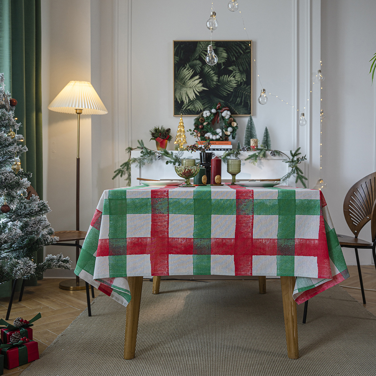 B380 Tablecloth Green Leaf Sketch Tablecloth American Style Rectangular Fabric Factory Direct Supply