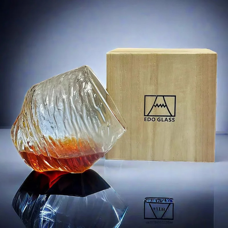Japan 3D Mountain Whiskey Glass Glacier Old Fashioned Whisky Rock Glasses Whiskey-glass Wooden Gift Box Vodka Cup Wine Tumbler 250517