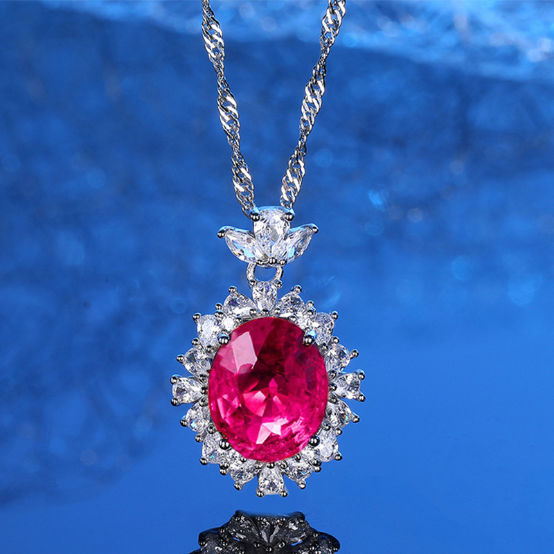 Luxury Pigeon Blood Ruby Three-Piece Jewelry Set S925 Sterling Silver Diamond Necklace, Earrings, and Ring for Women Elegant Fashion Gift