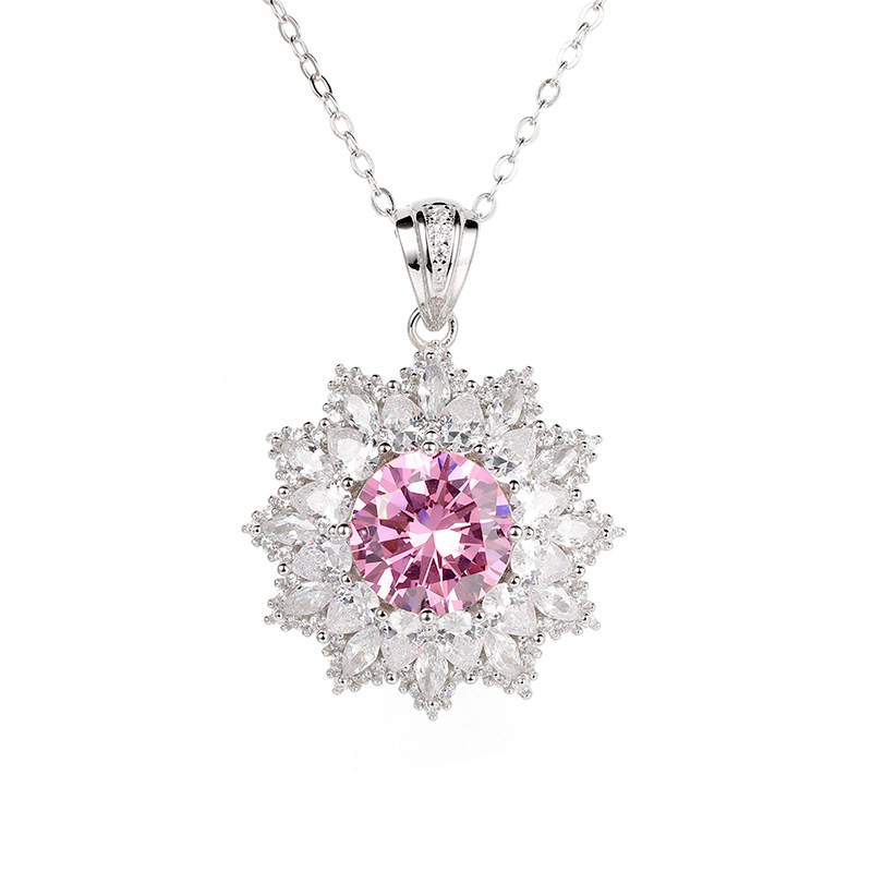 S925 Sterling Silver Nano Gemstone Necklace with Pink, Green, and Blue Pendant, Elegant and Simple Design for Women, High-End Fashion Jewelry