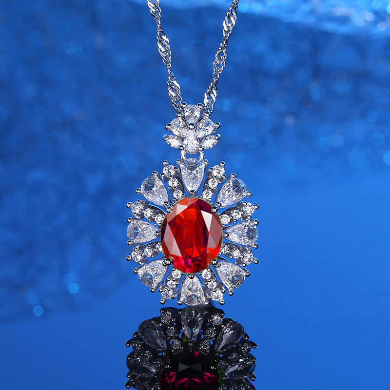 925 Sterling Silver Multi-Color Gemstone Pendant Necklace with 5A Full Diamonds for Women, Luxury Fashion Jewelry