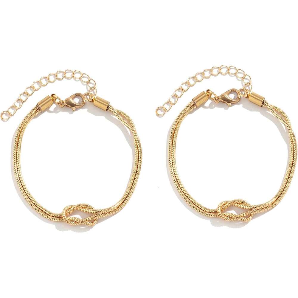 Women Matching for Couples 14K Gold Plated Love Knot Bracelet Dainty Forever Infinity Bracelets Friendship Jewelry Gifts