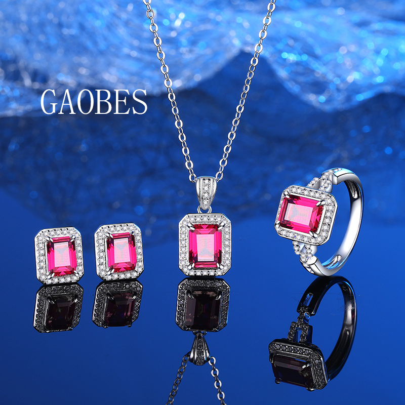 Exquisite Fashion Accessory Trio Featuring Rich Scarlet Synthetic Rubies Embedded into Durable Stainless Steel Base Ideal Giftset for Modern Female Co