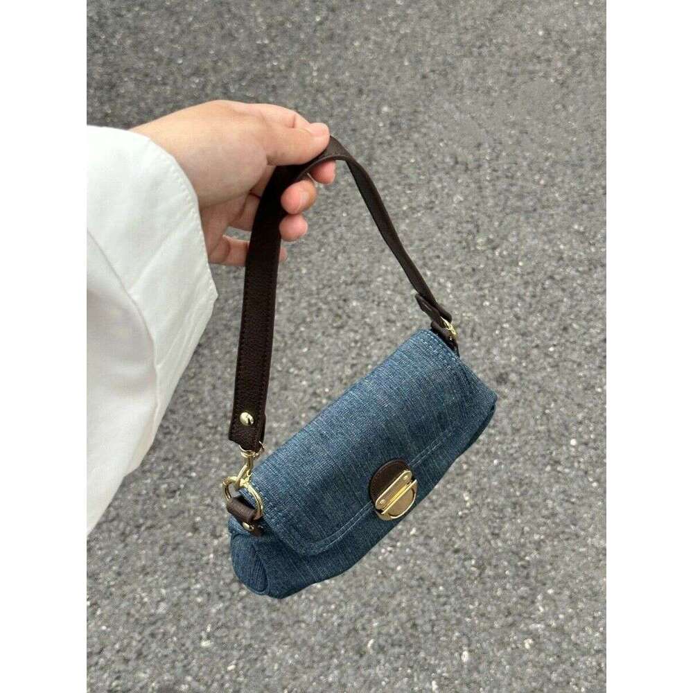Niche design denim shoulder crossbody 2025 new style lock underarm commuting small square bag