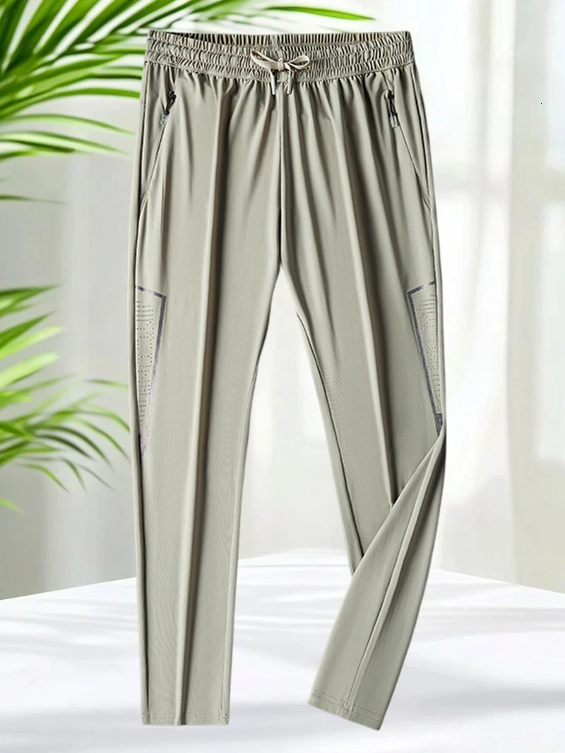7XL Ice Silk Pants for Men Summer Lightweight Quick Dry Cooling Stretchy Casual Daily Trousers Drawstring Sweatpants 250513Z